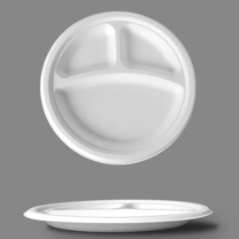 Compostable Bagasse 3-comp.  Round Plate